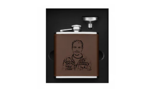 PU Stainless Steel Hip Flask (6oz) - Brown to Gold