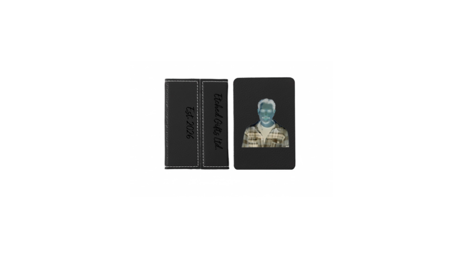 Leather Business Card Holder - Black to Silver